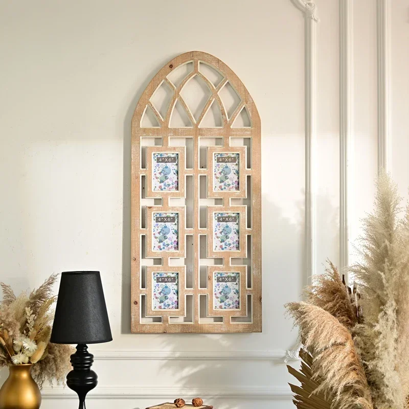 

-Rustic White-washed Living Space Wooden Mdf Window Arch Cathedral Collage Photo Frames With Six 4x6 Wall Picture Frames