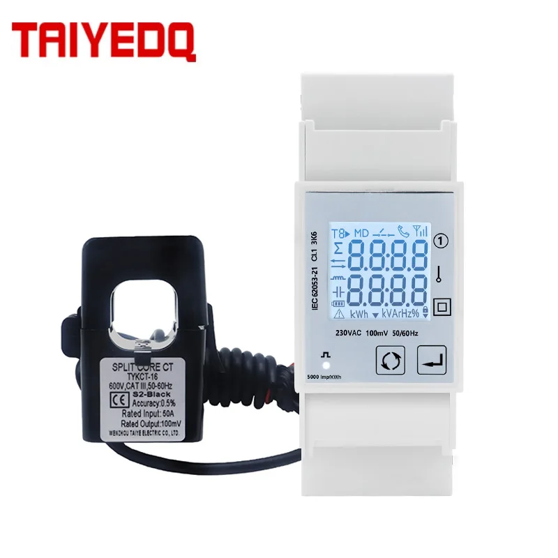 SDM2100CT Power Energy Meter Single Phase Electricity Wattmeter 50A/100MV 230V RS485 Pulse/Modbus Output kWh V A PF For PV