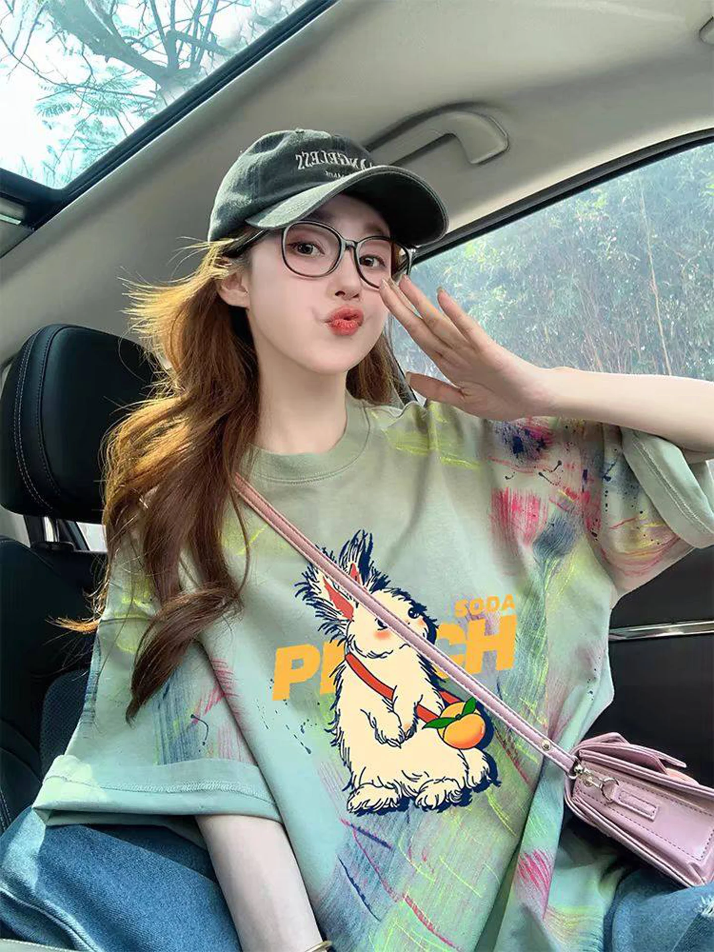

plus Size Graffiti Cotton Short Sleeve T-Shirt Women's Fashion Summer American Retro Design Unique Top Korean Style Loose Fit