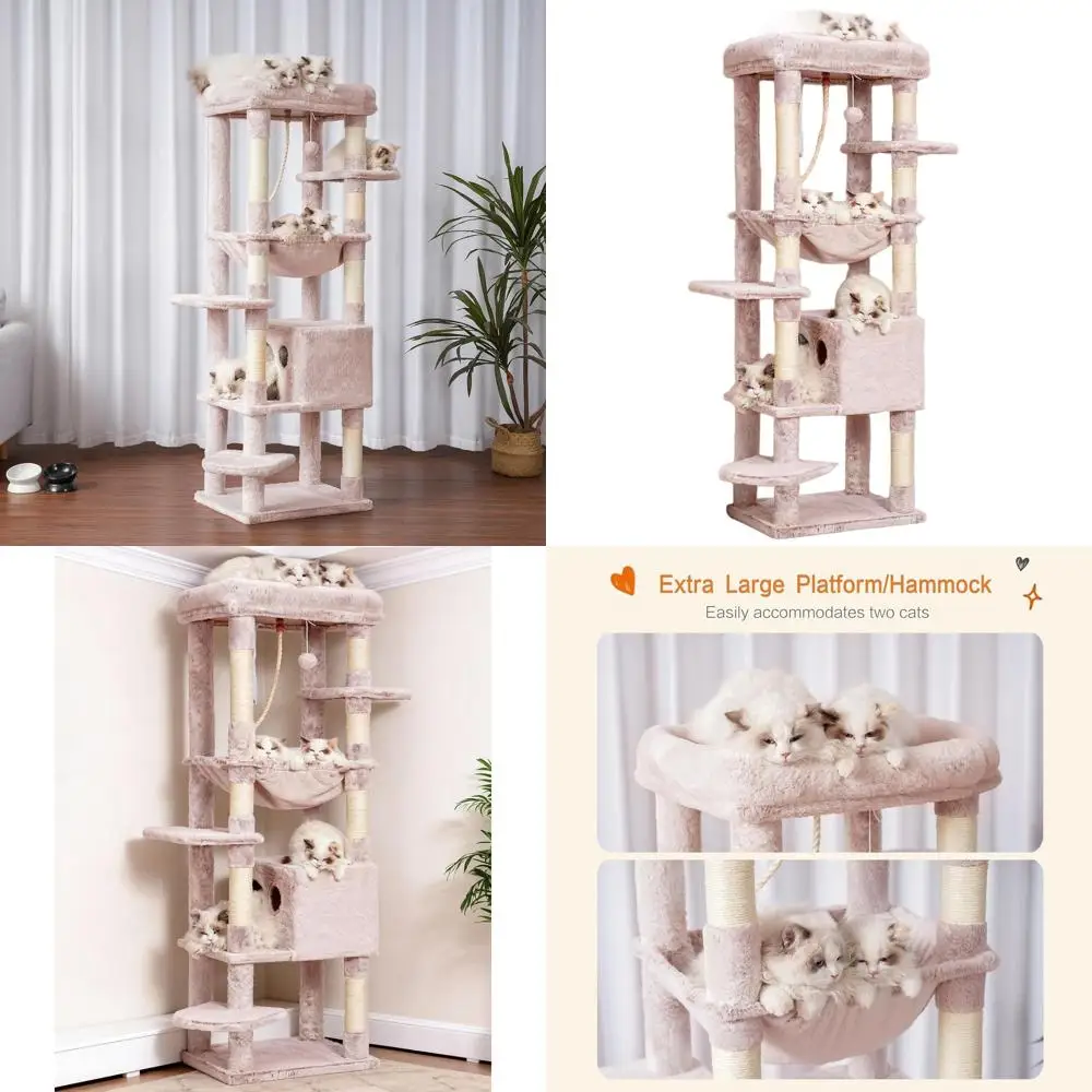 

Сверхмощная кошачья башня XXL для больших кошек, многоуровневая домашняя мебель 60, мягкий окунь и уютная корзина