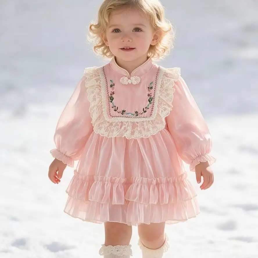 Autumn Winter Baby Girl Court Dresses Long Sleeve Children's Clothes Lace European And American Style Kids Costume 0 To 3 Years