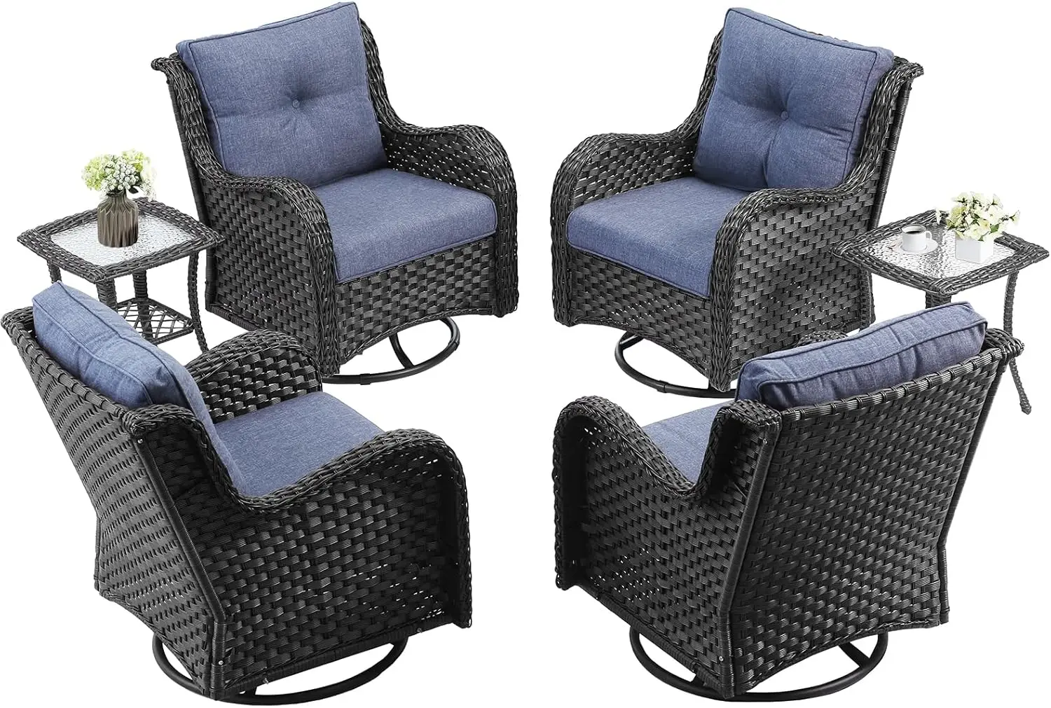 6 Pieces Outdoor Patio Furniture Set, Rattan Wicker Swivel Rocker Chairs Sets with Swivel Glider Chairs and Coffee Table