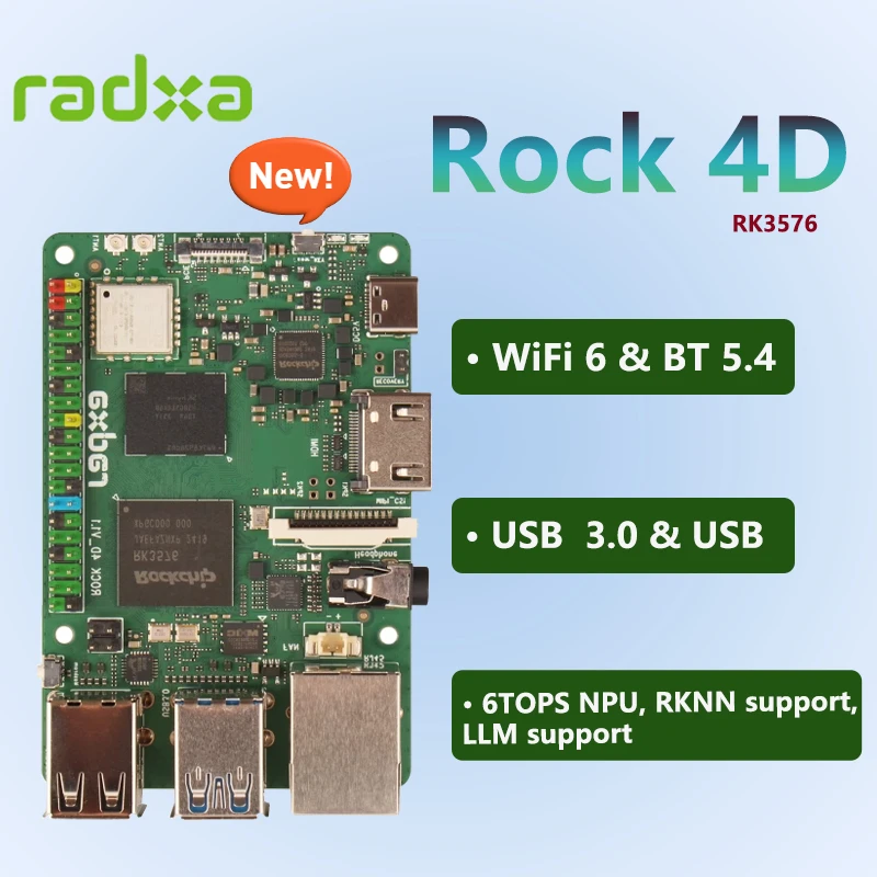 

ROCK 4D RK3576 8-core Radxa Designed for industrial Al and Edge,6TOPS,NPU RKNN support, LLM support