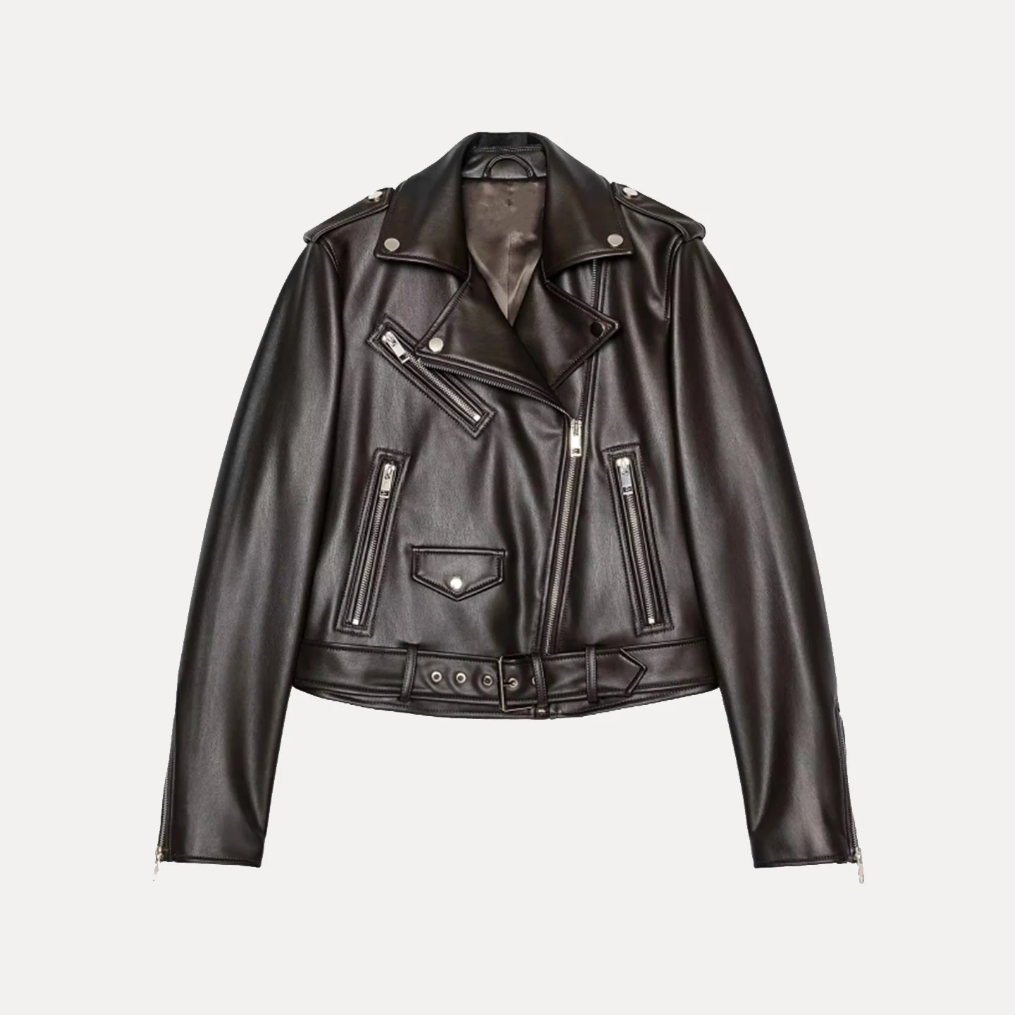 Faionable دراجة نارية Sle بو الجلود Jaet المرأة الخريف وصول جديد Z عارضة الوقوف صالح طويل Sve سستة معطف