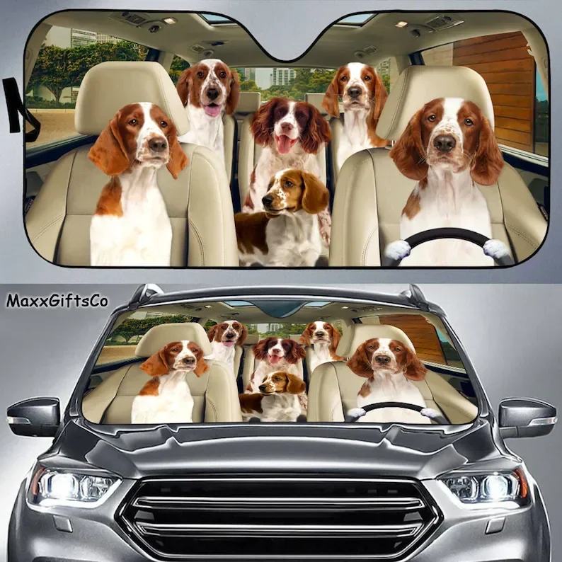 Welsh Springer Spaniel Car Sun Shade, Dogs Windshield, Dogs Family Sunshade, Dog Car Accessories, Car Decoration, Gift For Dad,