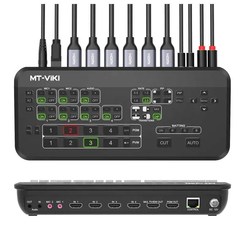 

Video Mixer Switcher Live Streaming 4-Channel, MT-VIKI 4 Way Video Switcher Broadcast Live Streaming