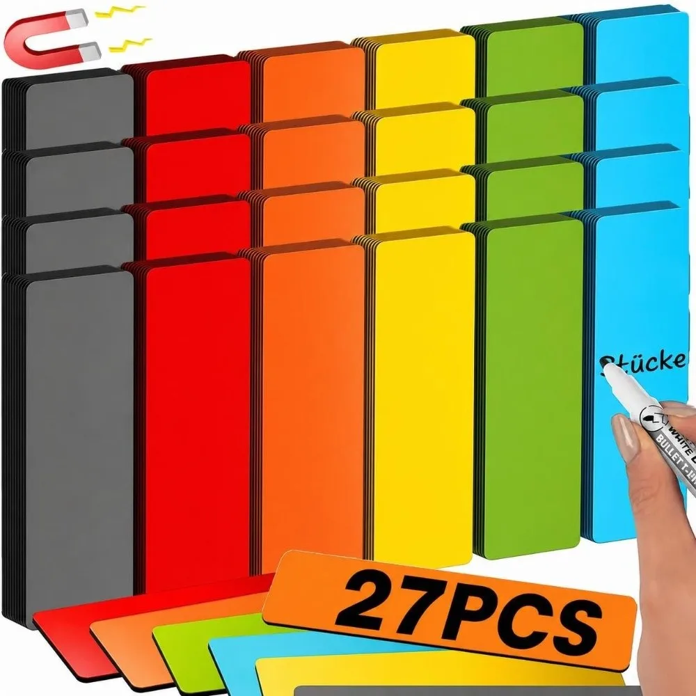 27pcs Dry Erase Magnetic Labels Erasable Reusable Erasable Fridge Magnet Labels Magnetic Name Tags, Whiteboard Magnetic Stickers