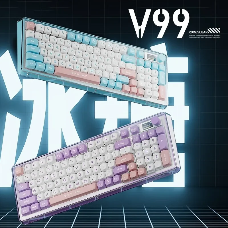 EWEADN V99 Keyboard Mekanis Nirkabel Kustom RGB Backlit Tri-Mode Hot-Swappable 25Ms Latensi Rendah untuk Pemutar FPS COD/Valorant