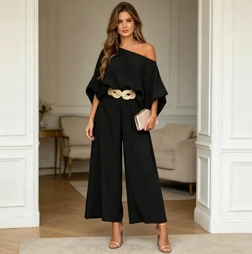 Pant Set Women Two Piece Sets Diagonal Collar Half Sleeve Shirt Wide Leg Long Pants Loose Y2k Streetwear Party Night 2026 Summer