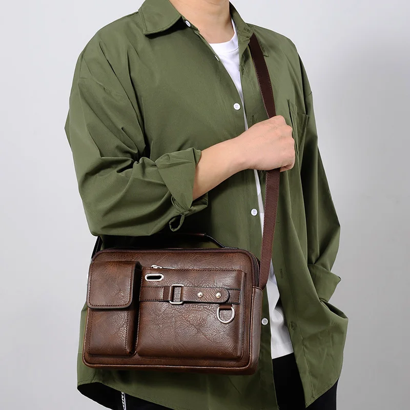 Mannen Pu Lederen Schoudertas Fashion Business Crossbody Tassen Handtassen Zwarte Tas Mannen Laptop Aktetassen Tas Met Schouderriem 2022new