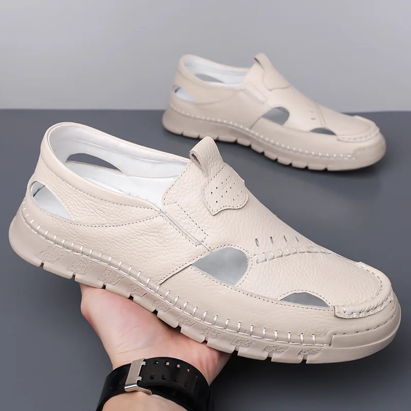 

2026 New Mens Slip on Sandals Non-Slip Men's Walking Shoes MenLeather Hollow Out Casual Shoes Handmade for Men Luxury Sandals