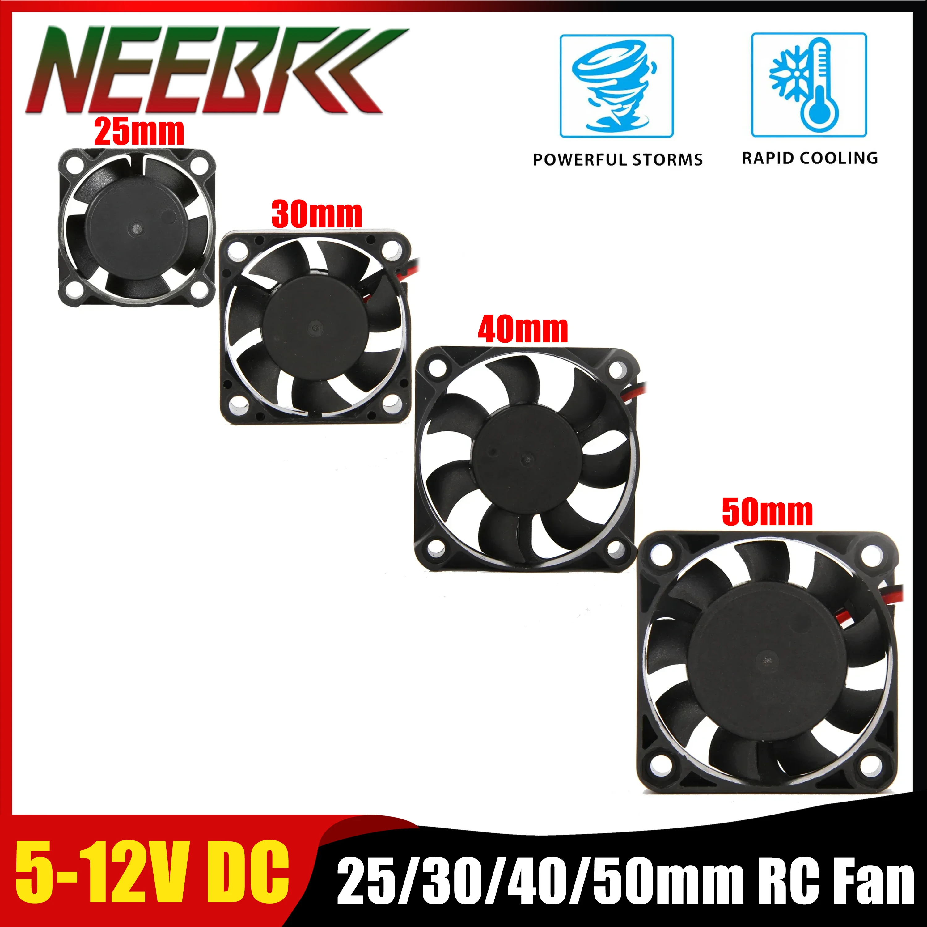 

25/30/40/50mm RC Rapid Cooling Fan 5-12V DC 3500-16380RPM High Wind Heat Sink 36/42mm Motor 30/60/120/150A ESC RC Car Model Part