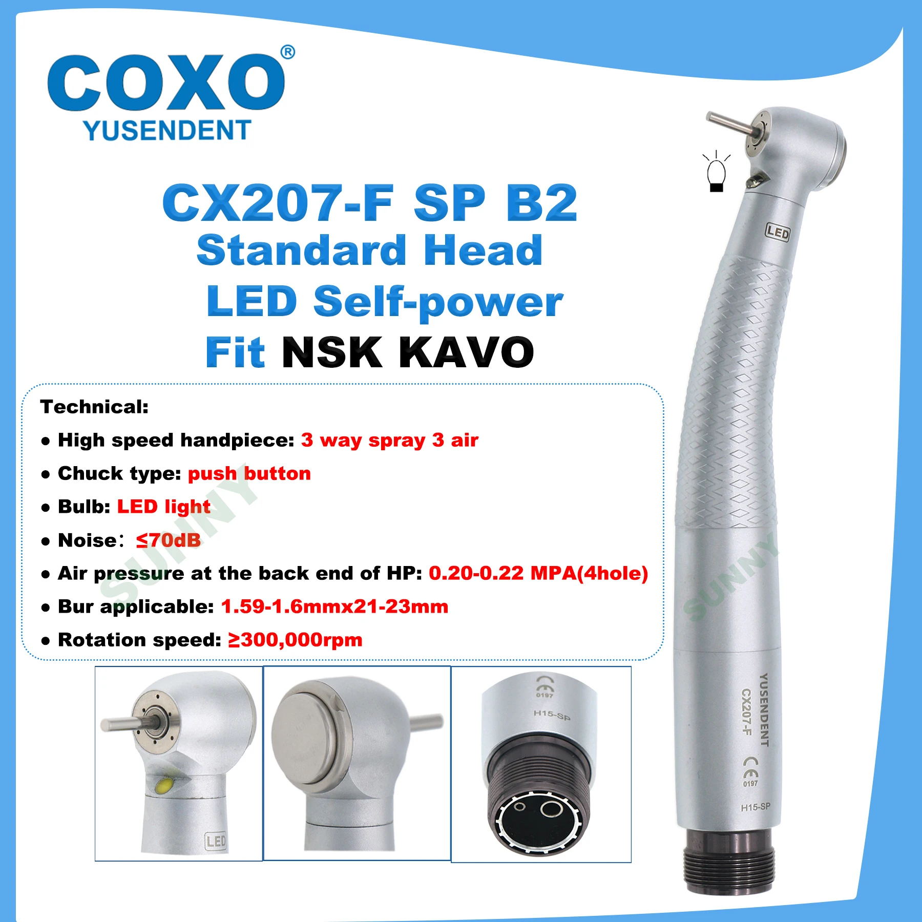 COXO Dental LED Turbine Self-Power High Speed Handpiece Push button E Generator 2/4 Hole Fit NSK KAVO