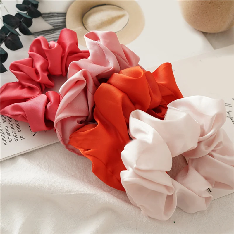 

Korean Satin Hair Bands Soft Women Hair Scrunchie Elastic Hair Ties Satin Bright Color Ponytail Holder Girls Hair Accessories