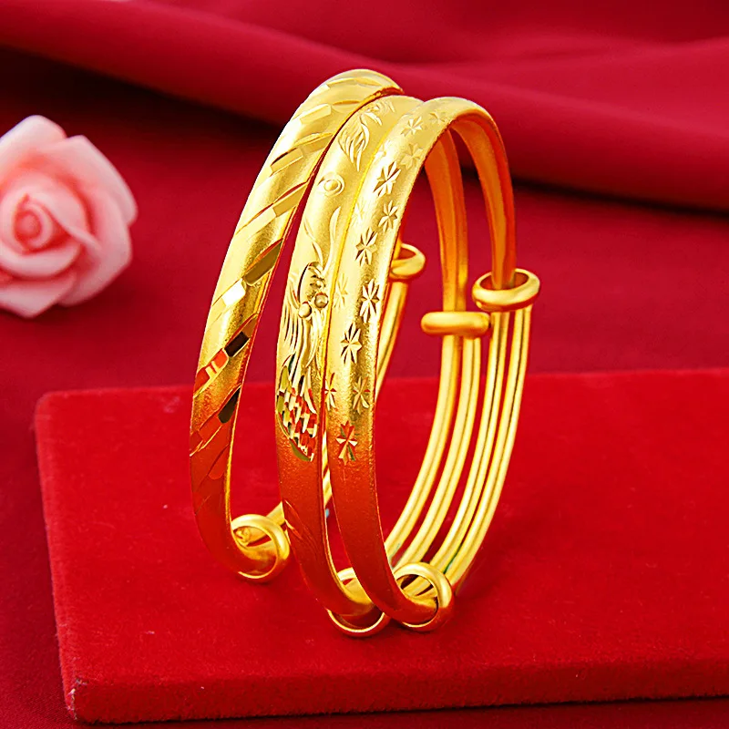 6mm Pure Gold Texture Meteor Shower Starry Sky Dragon & Phoenix Bracelet For Women 24K Gold AU999 | Pure color