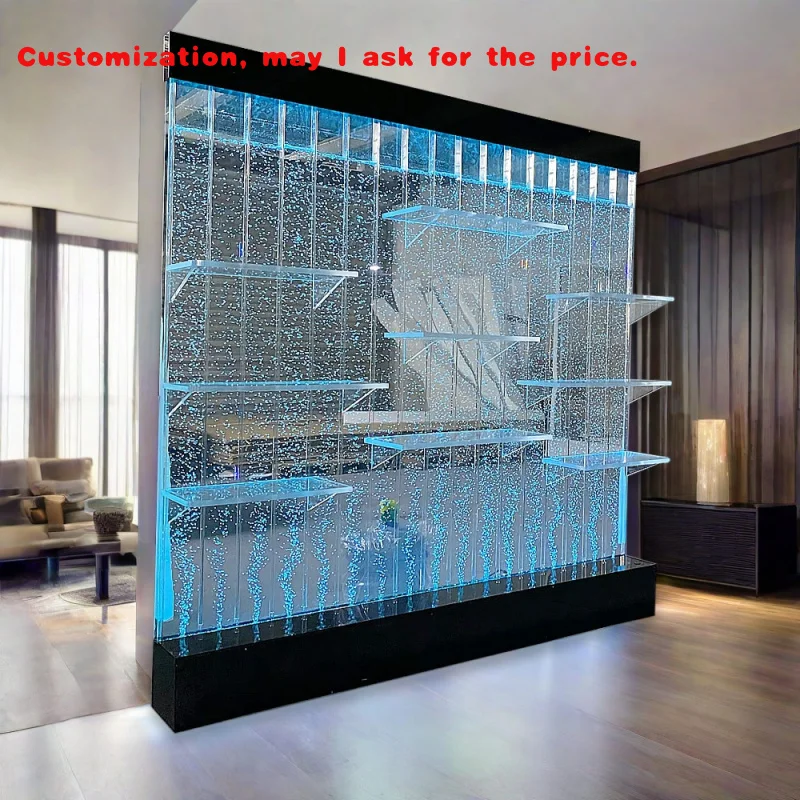 custom.Home Decor Dancing Acrylic Changing LED Light Floor Standing  Bubble Wall with Shelves