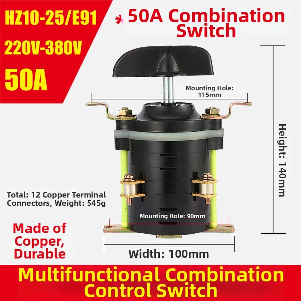 Welding Machine Switch KDH Gear Type 25A 50A 220V-380V Wooden Base Copper Conductive Switch 6 Pin 12 Pin Design