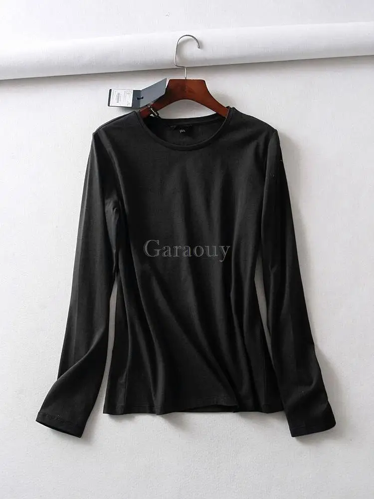 Garaouy 2023 Women High Quality Basic Cotton T Shirt Long Sleeve O Neck Tees Ladies Tee Shirt Street Wear Top Mujer De Moda