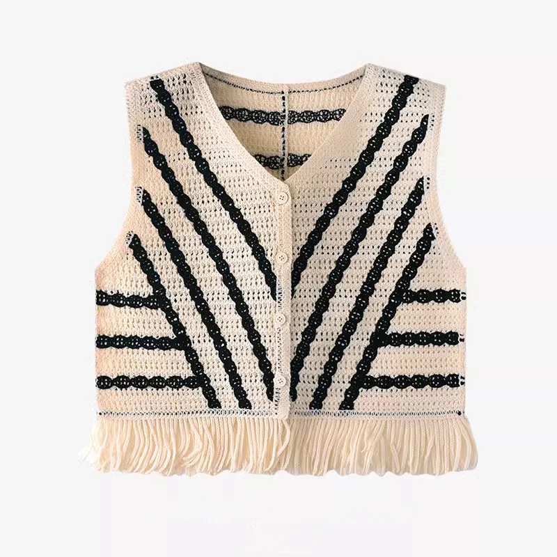 مخطط الكروشيه متماسكة سترة للنساء شير زر الجبهة أكمام صدرية أعلى فتاة في سن المراهقة الصيف بوهو عطلة الشاطئ الزي