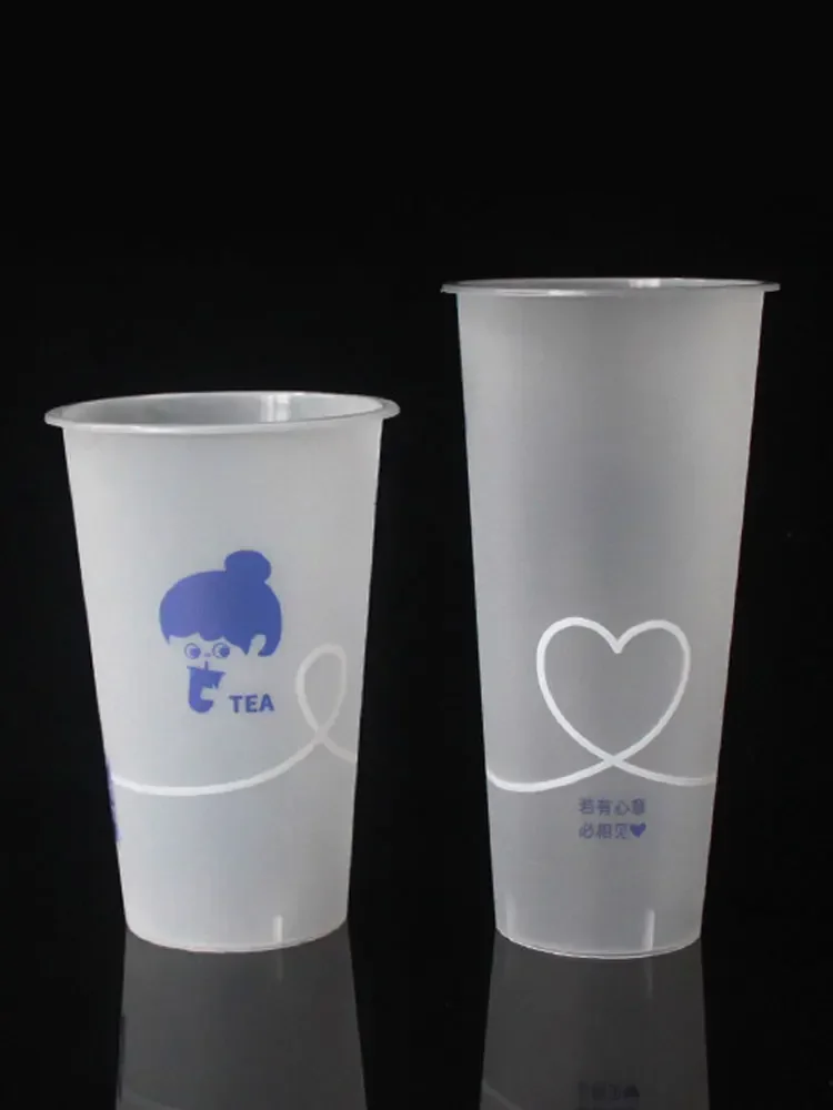 500pcs Disposable Milk Tea Cup Injection Molded Frost Beverage Cup Special 90mm Caliber Pack cup with Lid for Milk Tea Shops