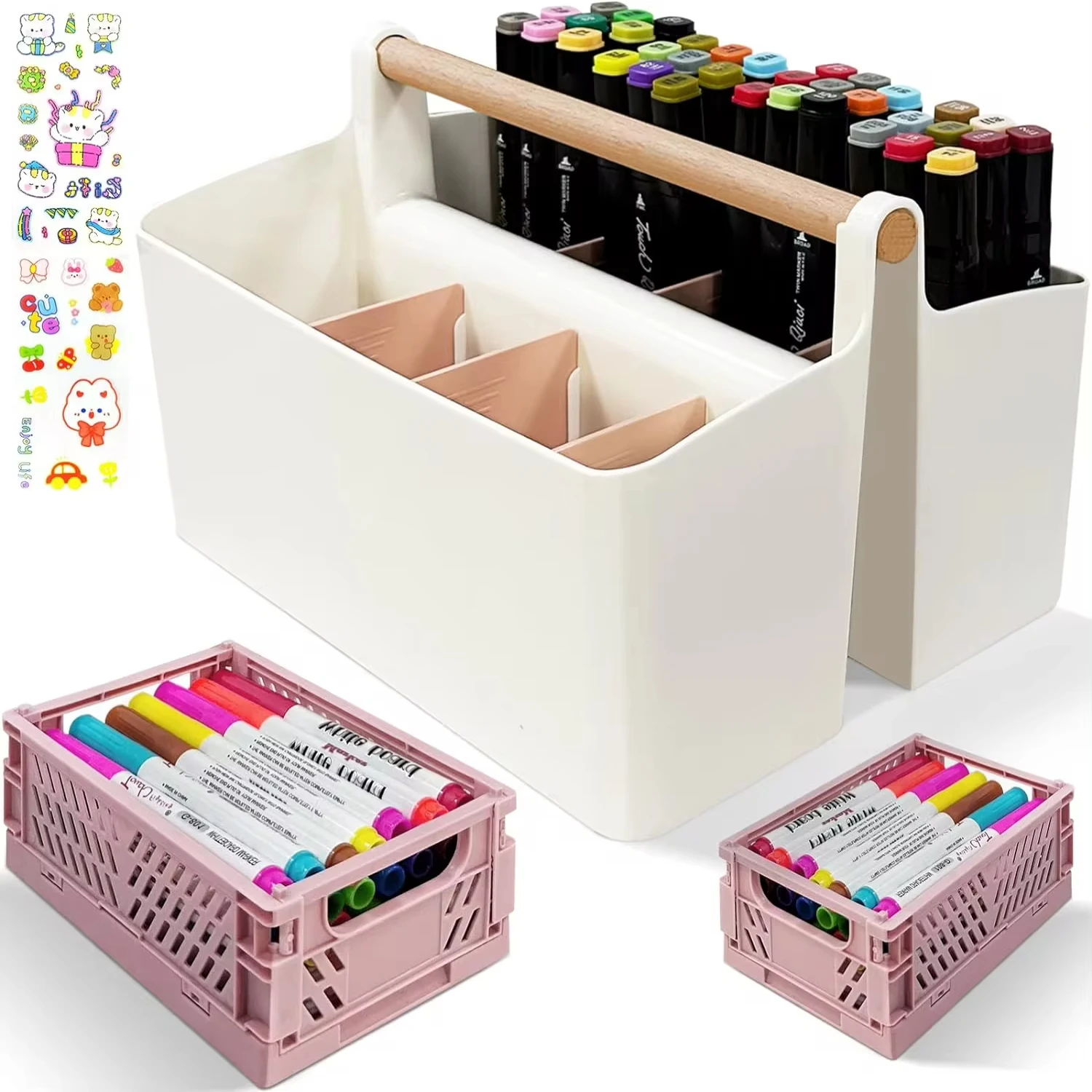 

3 Pack Craft Organizers and Set Portable Plastic Art Caddy with Handle & 2 Foldable Art Supply Box Art Bin Craft