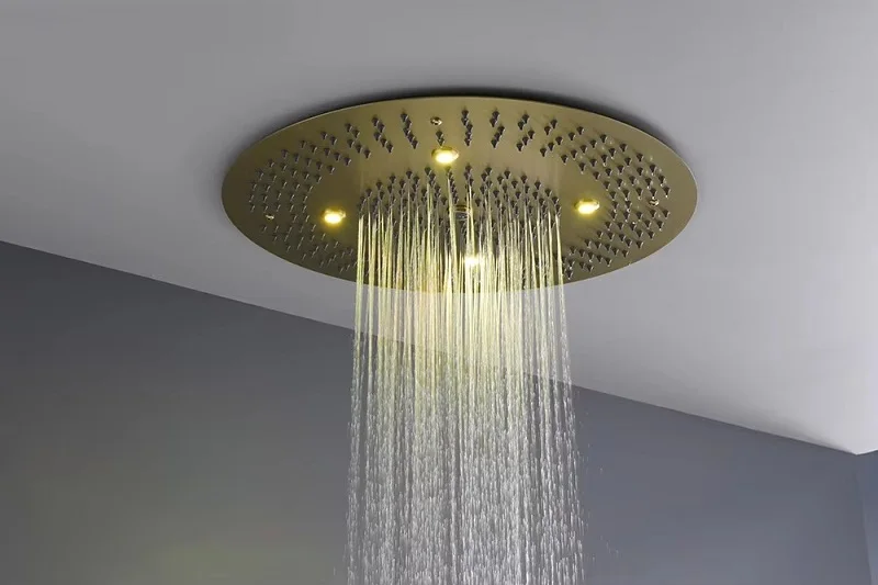 23.6 inch round canopy ceiling concealed shower set,suspended ceiling recessed Russ Gold, LED light,thermostatic shower faucet