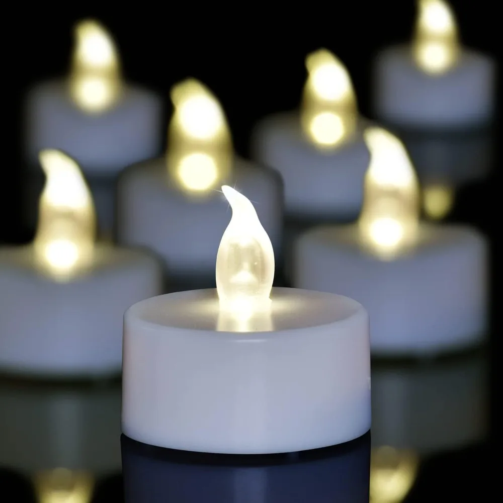 Flameless Battery Operated LED Tea Lights 12 Pack with Realistic Flickering Warm White Glow Lasts Over 200 Hours Perfect for Home Decor Wedding Centerpieces Party Supplies Romantic Ambiance Halloween Christmas