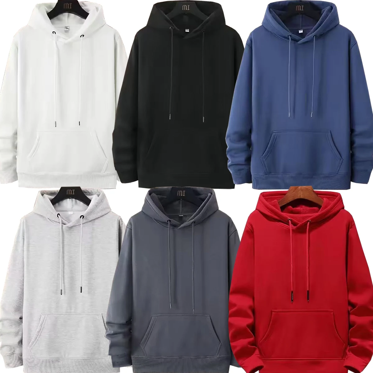 

Men's Solid Color Hoodie With Thickened Fleece Young People Hooded Sweatshirt Autumn Winter Couple Student