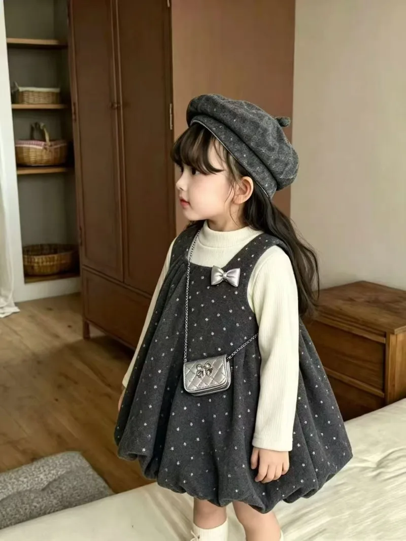 RAISE Kinder Mädchen 4-teiliges Kleidungsset Herbst Mädchen Rollkragen-Unterhemd + Mütze + Tasche + gepunktetes Sommerkleid Outfit Kinder Mädchen Anzug – Detail 7