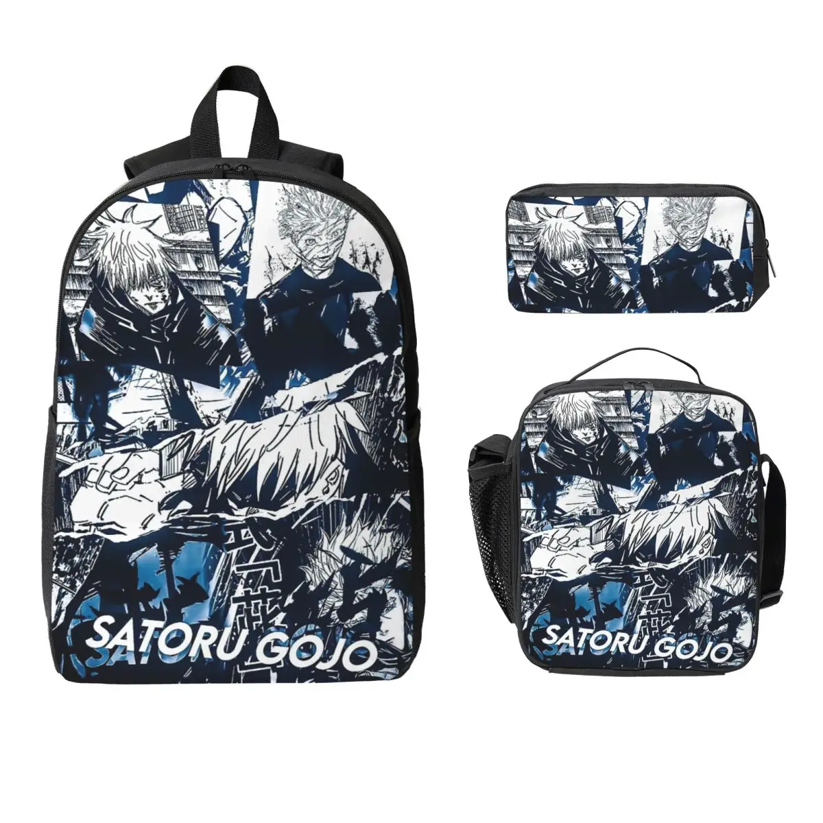 Jujutsu Kaisen Satoru Gojo Backpack Student BookBag School Bag Laptop Shoulder Bags 3ps Insulated Lunch Bag Pencil Case