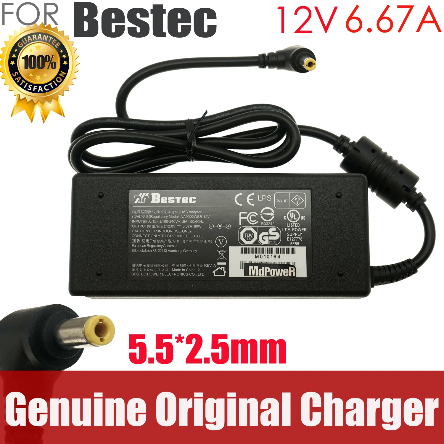 

Genuine Bestec 12V 6.67A AC Adapter Charger NA9002WBB-12V LCD Monitor Laptop Power Supply
