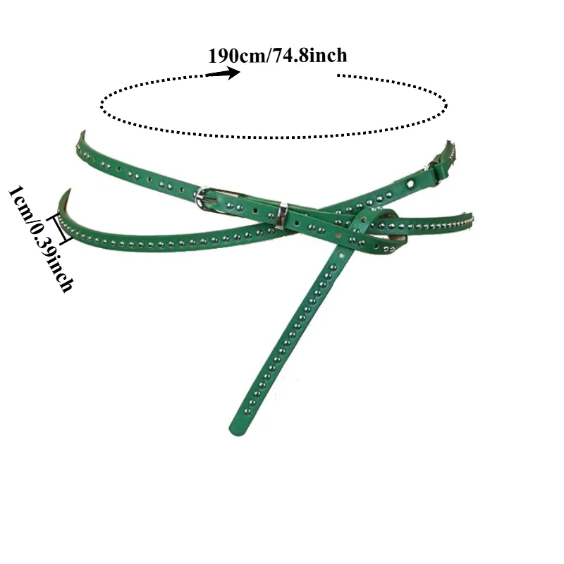 American-Style Hot Girl Punk Metal Studded Black Belt Unique Trendy Dark-Style Double-Layer Slim Leather Belt for Women