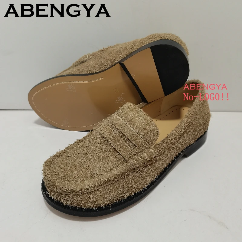 2025 Autumn Suede Leather Flat Loafer Shoes Women Round Toe Slip On Lazy Loafers Femme Casual Walking Single Shoes Zapatos Mujer