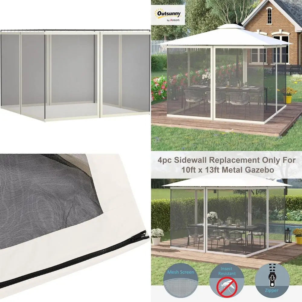 

Universal Mesh Sidewall Replacement with Zipper for 10x13 Patio Gazebos and Canopy Tents, Enhanced Durability and Easy Setup