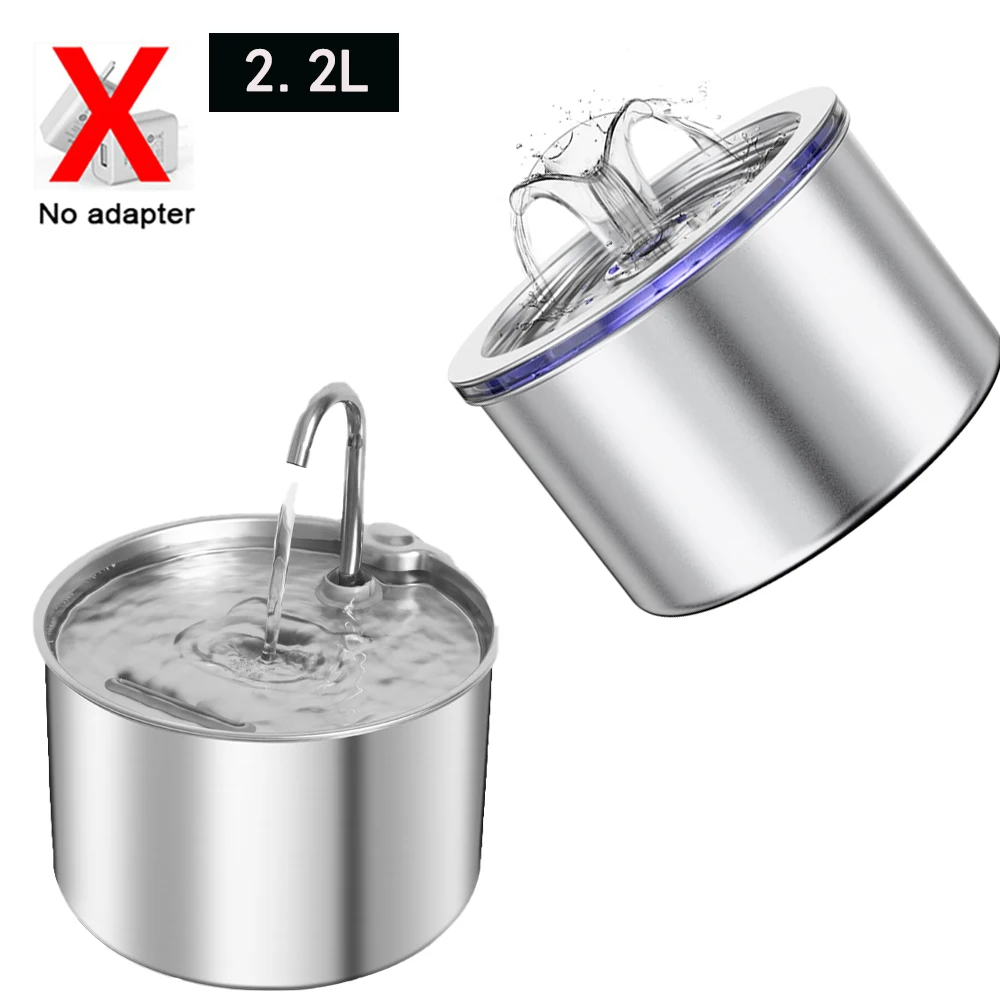 

Фонтан для воды для кошек из нержавеющей стали, интеллектуальный фонтан для домашних животных 2,2 л/74 унций, диспенсер для воды для собак, автоматический питьевой фонтанчик для собак