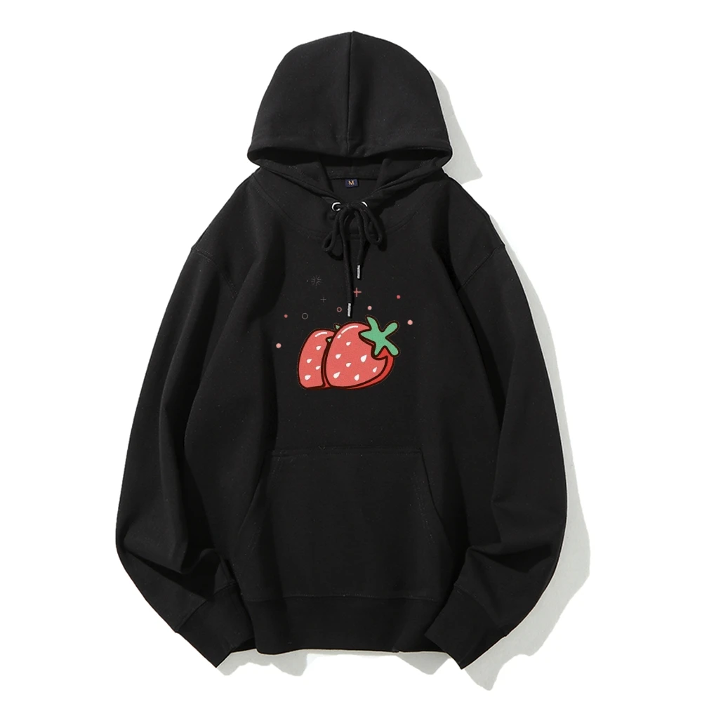 

Two Strawberry Print Women's Hooded Sweatshirt Sweetheart Cute Fashion Cotton Hoodie Autumn New High Quality Top