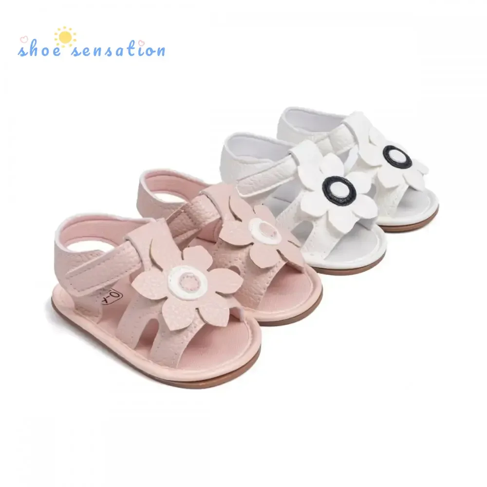 Chaussures d'été mignonnes pour nouveau-né, chaussures de jardin pour tout-petit, chaussures de marche de premier jour, chaussures de bébé à fleurs, document solide, péplum, semelle en caoutchouc coordonnante