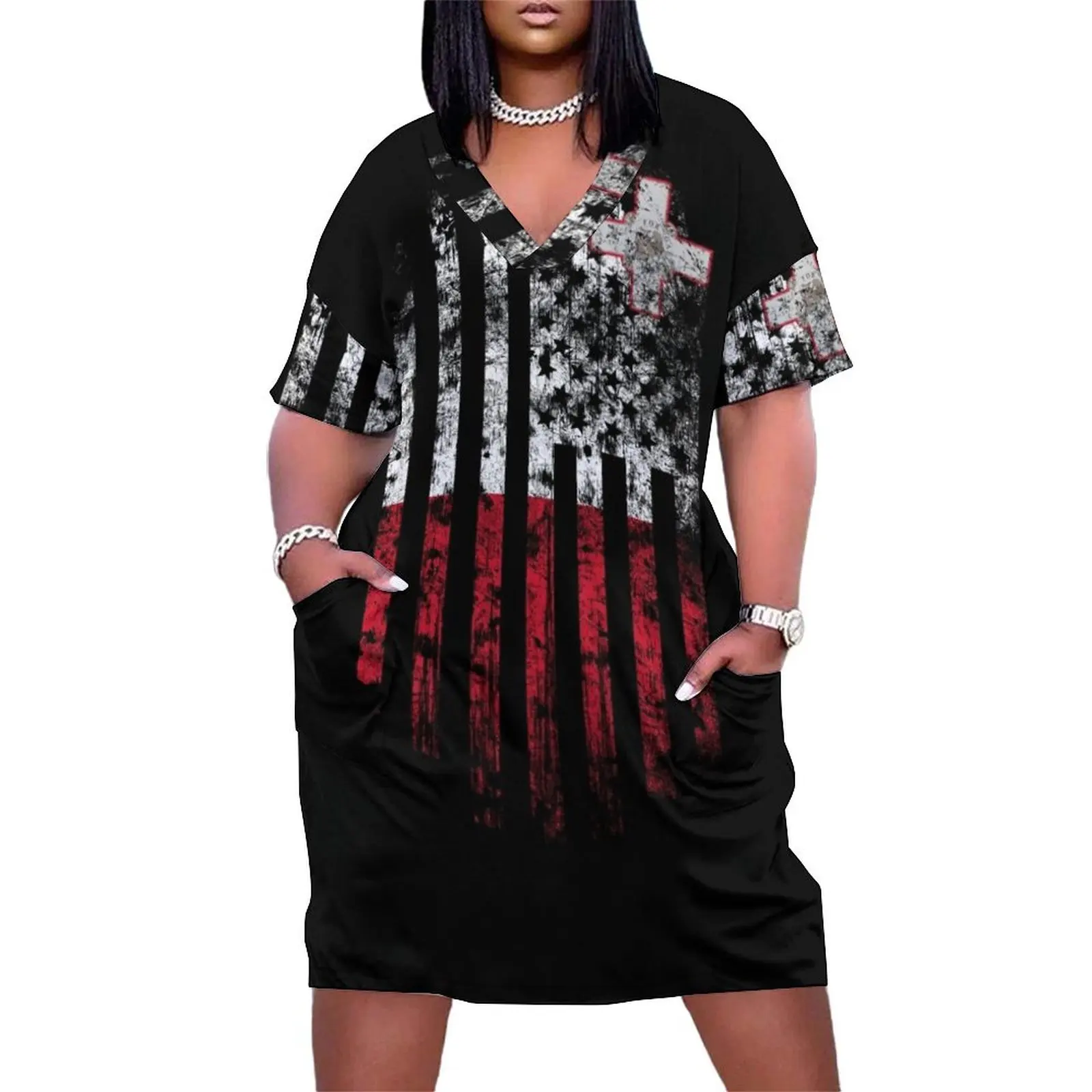 

Malta and America Flag Combo Distressed Design Loose Pocket Dress dress for women summer Women's summer dress