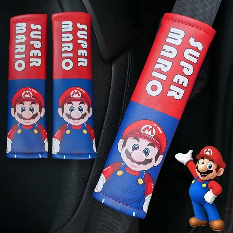 Super Mario Bros Car Seat Belt Covers Anime Car Interior Accessories Cartoon Car Shoulder Pad Seat Belt Case for Adults Kids