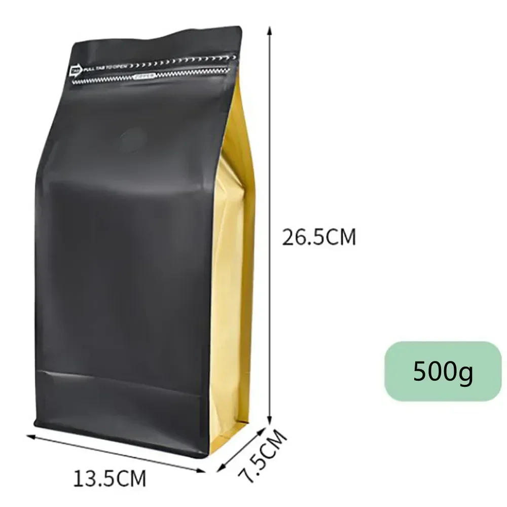 100PCS Aluminum Foil 16OZ 500g Coffee Bean Powder Packaging Bag with Valve Flat Bottom Tea Chocolate Powder Storage Pouches