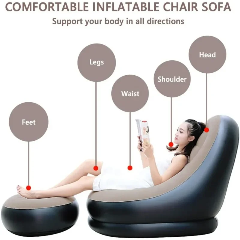 Adult Inflatable Lounge Chair Flocked Air Cushion Game Sofa Bedroom Indoor Outdoor Bedroom Lounge Table and Chairs Supplies