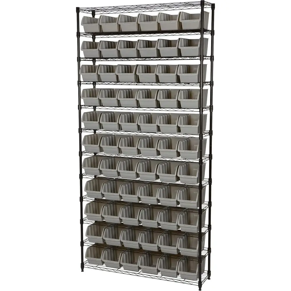 

12-Shelf Single-Sided Wire Rack with 66 Storage Bins - 39.5L x 16W x 80.5H Inches