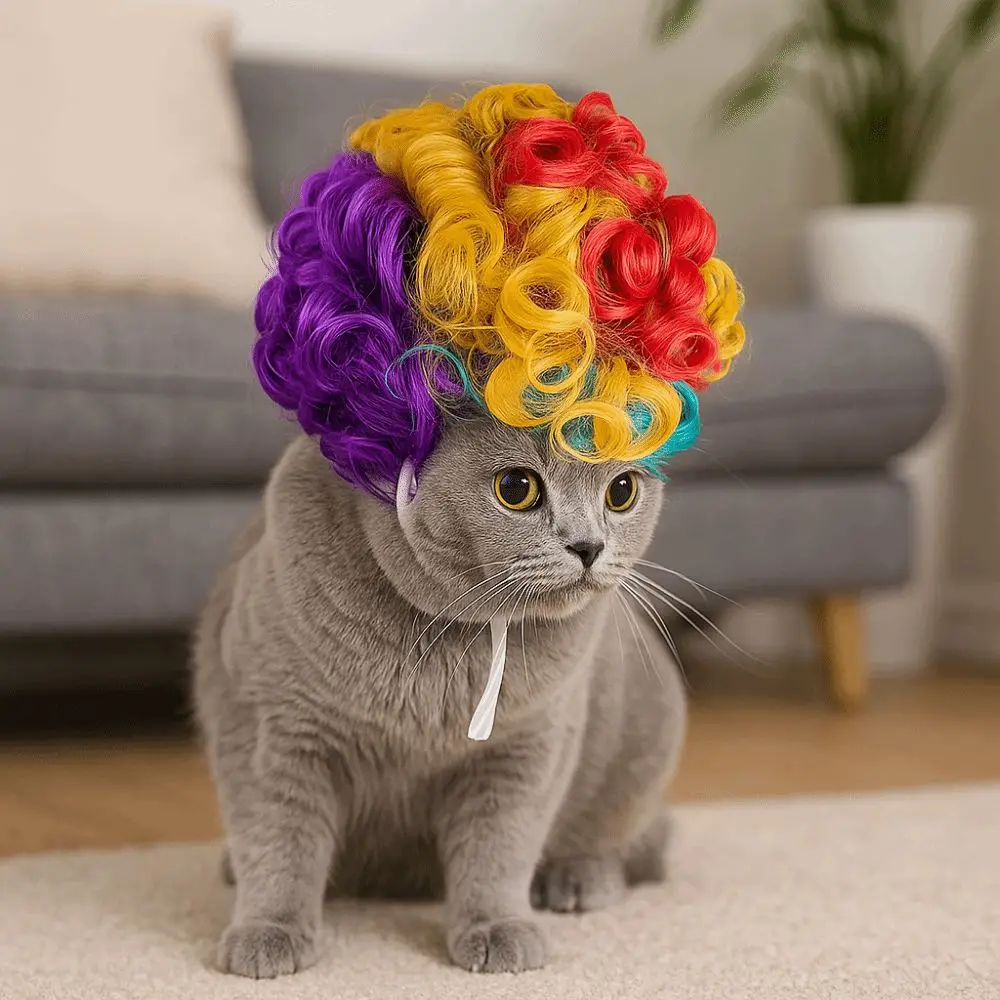 Kolorowa Peruka Kostiumowa dla Zwierząt Urocza Śliczna Peruka Cosplay dla Zwierząt Regulowana Dekoracyjna Falowana Kręcona Peruka dla Zwierząt na Imprezę Przebranie