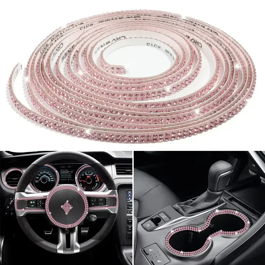 Car DIY Auto Decorative Stickers Crystal Diamond Car Decoration Accessories Double Rows Stickers Auto Interior Cover