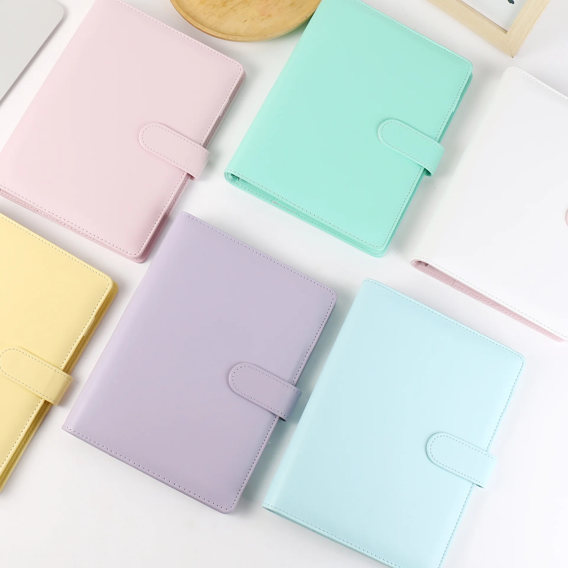 A5 Macaroon Color PU Leather DIY Binder Photocards Collect Book Diary Agenda Planner DIY Cover Album Stationery