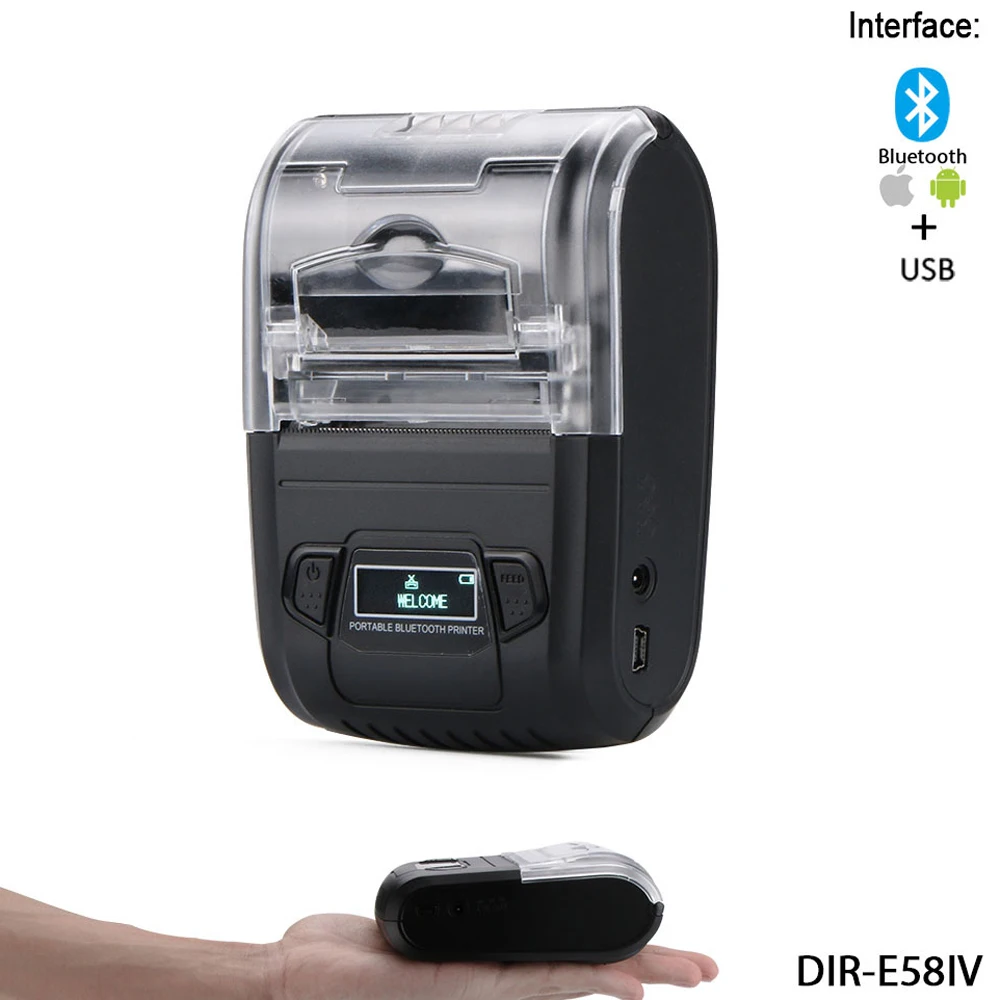 طابعة الإيصالات الحرارية المحمولة بتقنية البلوتوث مقاس 58 مم تدعم طابعات الورق التجارية لأنظمة Windows وAndroid وiOS