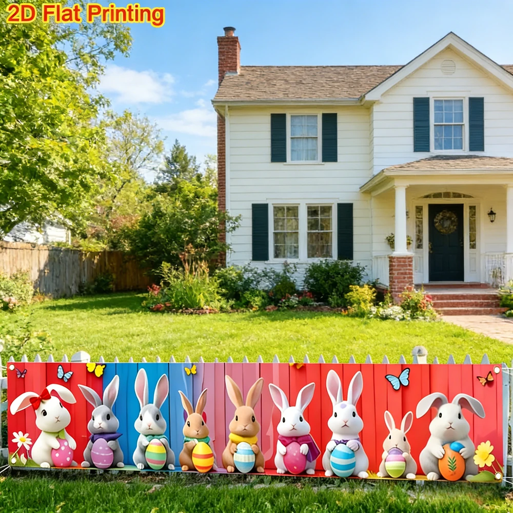 

2D FLAT 1pc Easter Themed Party Banner with Bunny & Easter Egg Patterns, 41.3x122 Inch/21.6x94.5 Inch/21.6x122 Inch Polyester