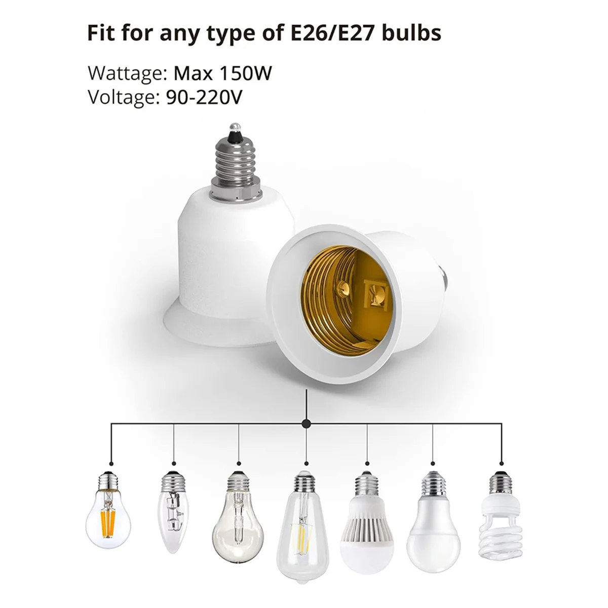 ABZV-12 Pack E12 to E26 Adapter E12 Light Socket to Medium Base E26 E27 Converter Light Socket Adapter Chandelier Socket