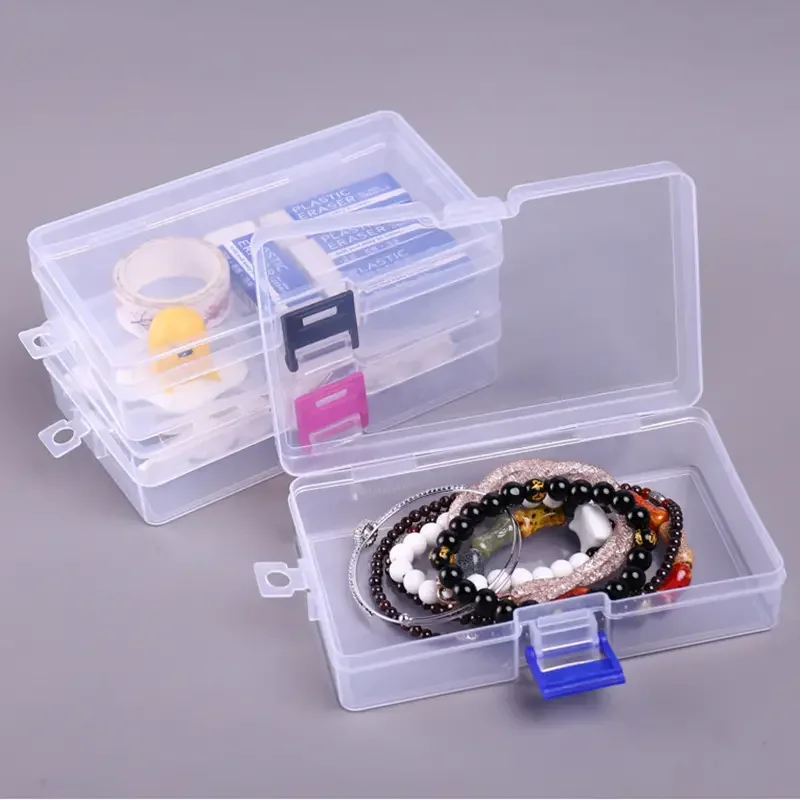 5pcs Transparent Lockable Empty Box, Rectangular Plastic Storage Box, PP Packaging Parts Box, Stationery Storage Box With Lid