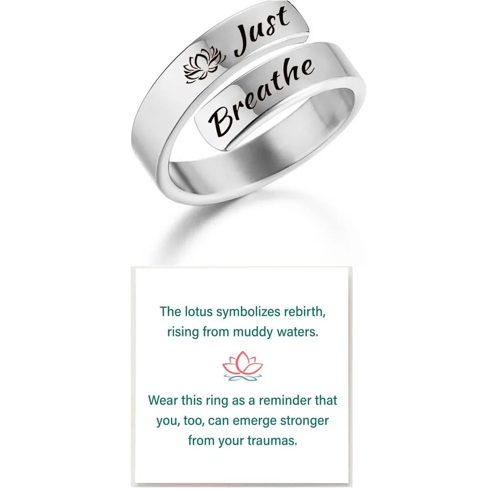 Just Breathe Ring for Women anello cuore regolabile anello a spirale in acciaio inossidabile anelli curativi Inspirational & Heart felt Gift